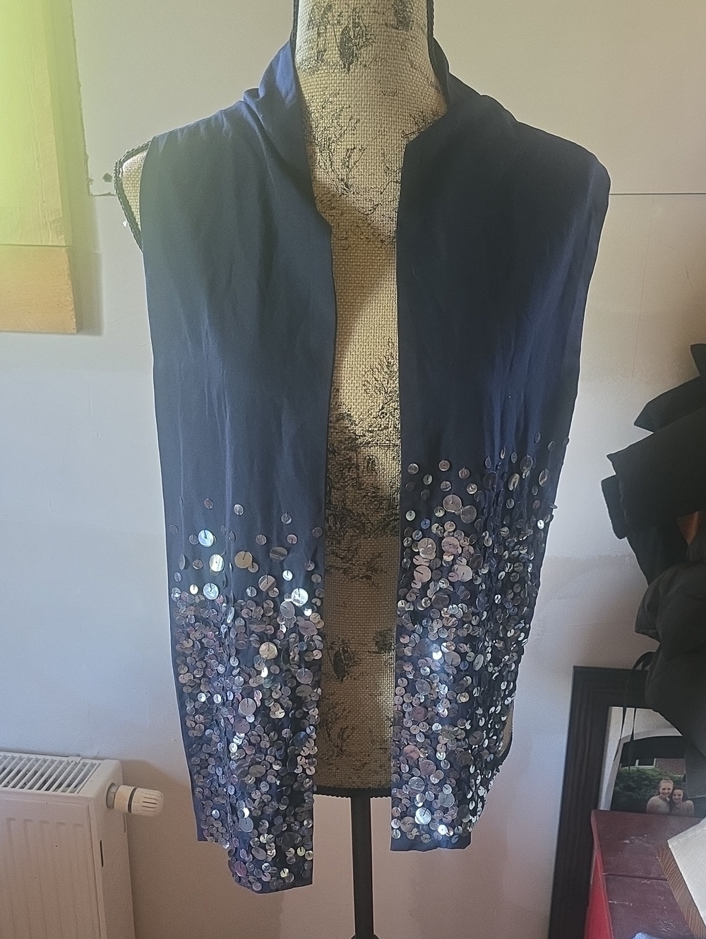 Navy Sequin Ombre Scarf Wrap